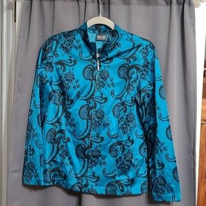 Chico's Additions Zip Up Jacket Teal/Black Satiny Chico's 0(reg.4) EUC